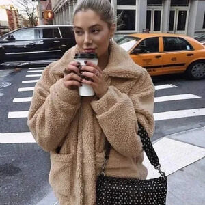 PRINCESS POLLY Brown Oversized Teddy Coat